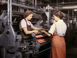 storico colorato foto di un' womans quotidiano opera nel il passato ai generativo