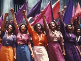 storico colorato foto di un' donna principale un' protesta ai generativo