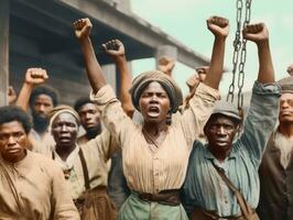 storico colorato foto di un' donna principale un' protesta ai generativo