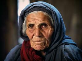 vecchio colorato fotografia di arabo donna a partire dal presto 1900 ai generativo foto