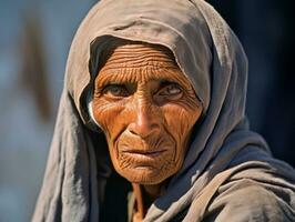 vecchio colorato fotografia di arabo donna a partire dal presto 1900 ai generativo foto