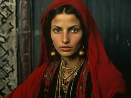 vecchio colorato fotografia di arabo donna a partire dal presto 1900 ai generativo foto