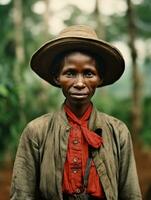 vecchio colorato fotografia di un' nero donna a partire dal il presto 1900 ai generativo foto