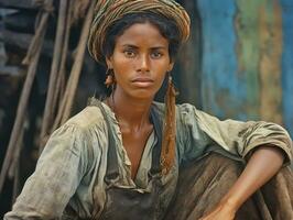 vecchio colorato fotografia di un' brasiliano donna a partire dal il presto 1900 ai generativo foto