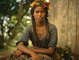 vecchio colorato fotografia di un' brasiliano donna a partire dal il presto 1900 ai generativo foto