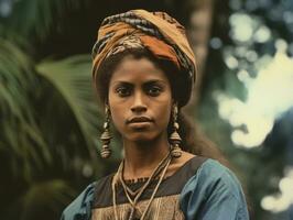 vecchio colorato fotografia di un' brasiliano donna a partire dal il presto 1900 ai generativo foto