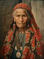 vecchio colorato fotografia di un' messicano donna a partire dal il presto 1900 ai generativo foto