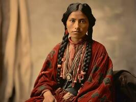 vecchio colorato fotografia di un' messicano donna a partire dal il presto 1900 ai generativo foto