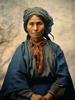 vecchio colorato fotografia di un' messicano donna a partire dal il presto 1900 ai generativo foto