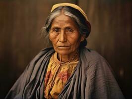 vecchio colorato fotografia di un' messicano donna a partire dal il presto 1900 ai generativo foto