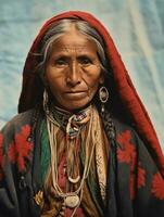 vecchio colorato fotografia di un' messicano donna a partire dal il presto 1900 ai generativo foto