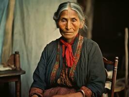 vecchio colorato fotografia di un' messicano donna a partire dal il presto 1900 ai generativo foto