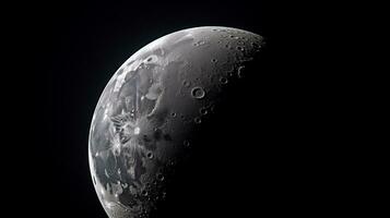 satellitare Visualizza di un' illuminato su lato di il Luna nel buio spazio generativo ai foto