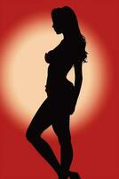 silhouette di un' donna nel biancheria intima su un' rosso sfondo generativo ai foto
