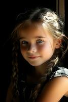 un' giovane ragazza con trecce nel sua capelli generativo ai foto