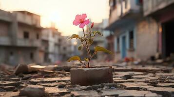 un' rosa fiore in crescita nel un' pentola su il terra generativo ai foto