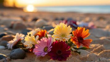 fiori su il spiaggia generativo ai foto