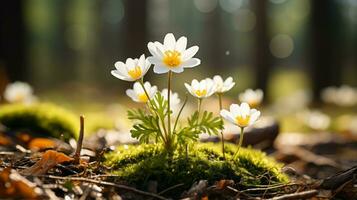 bianca fiori nel il foresta generativo ai foto