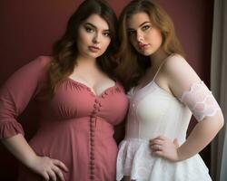 Due donne in posa per un' foto nel un' rosa vestito generativo ai