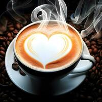 cuore forma caffè con caffè fagioli per celebrare internazionale caffè giorno ai generativo foto