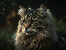 norvegese foresta gatto ritratto vicino su creato con generativo ai tecnologia foto
