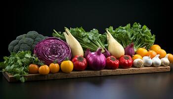 fresco, salutare verdure pomodoro, cipolla, carota, cavolfiore, aglio, cetriolo, campana Pepe, ravanello, broccoli generato di ai foto