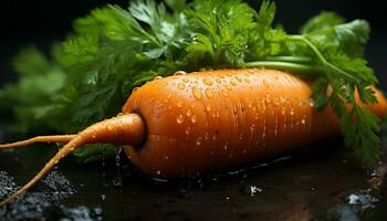 freschezza di biologico la verdura, salutare mangiare, vicino su di bagnato carota generato di ai foto