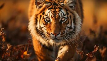 maestoso Bengala tigre fissando, selvaggio bellezza nel natura generato di ai foto
