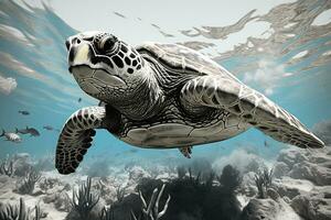 un' mare tartaruga vaga senza fretta nel il vasto oceano. ai generativo foto