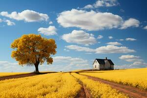 giallo campo, blu cielo. ai generativo foto