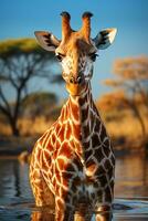 un' giraffa Per anni su il savana nel Africa. ai generativo foto