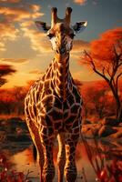 un' giraffa Per anni su il savana nel Africa. ai generativo foto