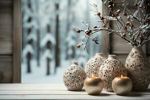 Natale vacanze composizione su bianca di legno sfondo. ai generativo foto