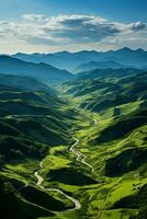 il bianca nuvole di effetto con verde montagne nel il distanza. ai generativo foto