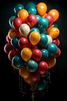 un' mazzo di colorato palloncini, Compreso rosso, giallo, blu, verde e altro diverso colori di palloncini. ai generativo foto