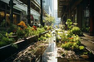 soleggiato giorno dopo il piovere, urbano abitare, moderno città. ai generativo foto