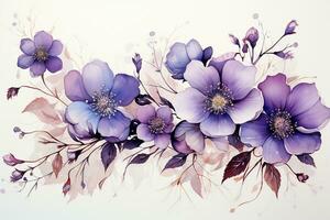 bellissimo dettagliato e distaccato piccolo distanziati viola fiori su un' bianca sfondo. ai generativo foto