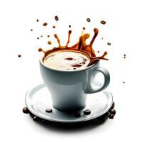 tazza di liquido caffè spruzzo con fagioli per internazionale caffè giorno celebrazione ai generativo foto
