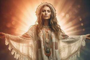 boho carino donna luce. creare ai foto