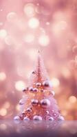 ai generato rosa Natale albero con fronzolo sospeso su il Natale albero con scintillante leggero macchiare. foto