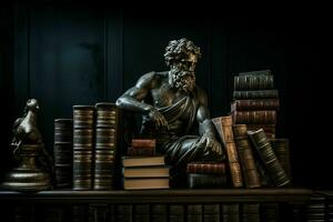 il mondo accademico Vintage ▾ biblioteca greco scultura vecchio libri.generativi ai foto