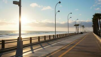 vuoto asfalto strada accanto il mare sfondo, autostrada accanto il mare, all'aperto orizzontale Immagine, generativo ai illustrazione foto