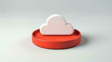 3d rosso bianca nube icona minimo stile, nube calcolo in linea servizio, digitale tecnologia sicurezza concetto, generativo ai illustrazione foto