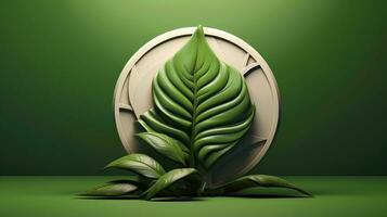3d modello foglia di albero e pianta. ecologia, bio e naturale prodotti concetto, vicino su Visualizza di le foglie composizione, minimo stile, generativo ai illustrazione foto