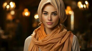 bellissimo donna nel Arabo musulmano orientale foulard viso avvicinamento foto