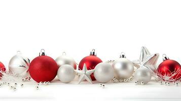 Natale illustrazione con Natale decorazioni su bianca sfondo con posto per testo. generativo ai foto