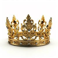 d'oro reale corona isolato su bianca sfondo, ai generativo foto
