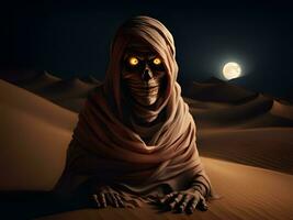 pauroso Halloween sfondo con fantasma e morto uomo nel deserto. foto