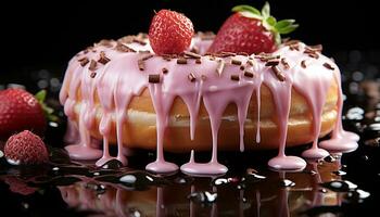 buongustaio cioccolato torta con fresco fragola e frustato crema decorazione generato di ai foto