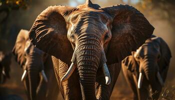 elefante a piedi nel il africano savana, un' tranquillo natura scena generato di ai foto